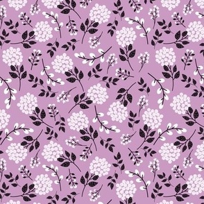Mary's Floral (thistle) Black + White Flower Fabric, SMALLER scale