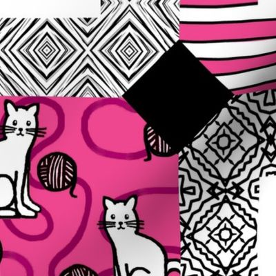 Purr-fect Kitty Meows in Pink / Cheater Quilt  Modern Fun Take on Traditional Quilt 