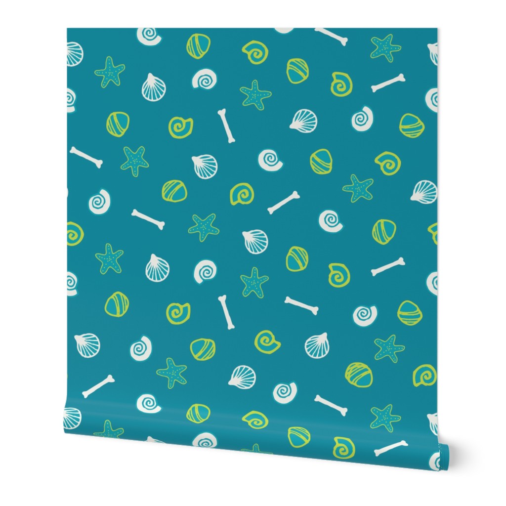 beach bones - white and lime green on teal