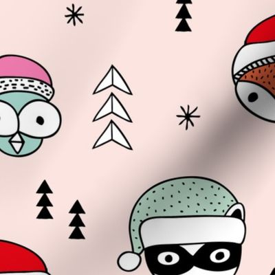 Cool scandinavian geometric woodland santa animals christmas holiday winter girls pink mint JUMBO