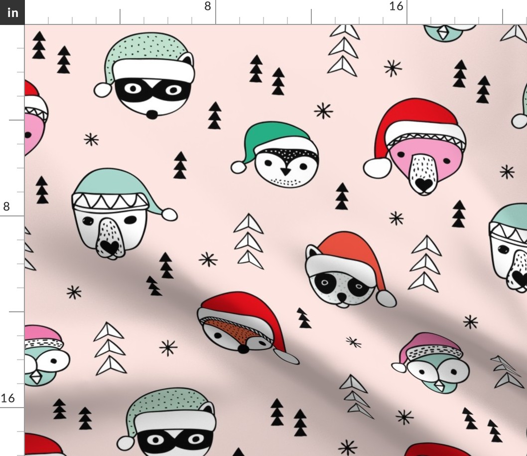 Cool scandinavian geometric woodland santa animals christmas holiday winter girls pink mint JUMBO