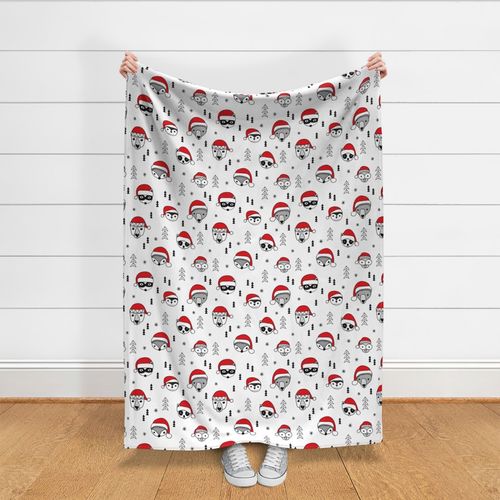 Cool scandinavian geometric woodland santa animals christmas holiday winter black and white red JUMBO