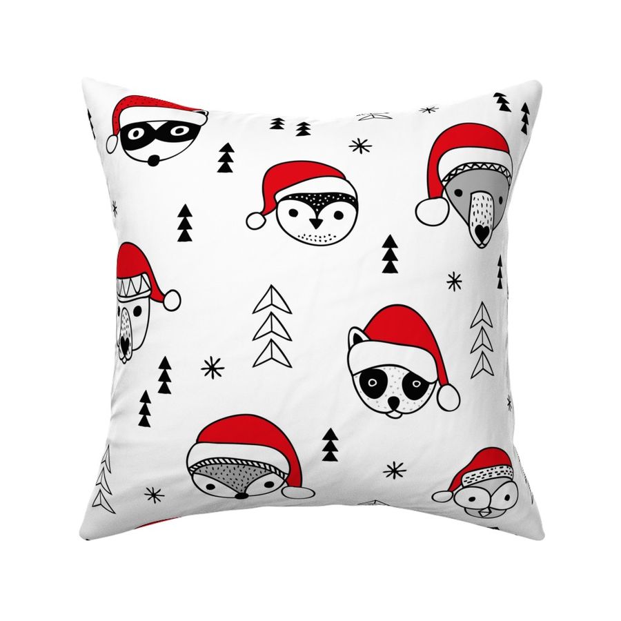 Cool scandinavian geometric woodland santa animals christmas holiday winter black and white red JUMBO