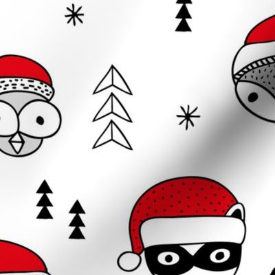 Cool scandinavian geometric woodland santa animals christmas holiday winter black and white red JUMBO