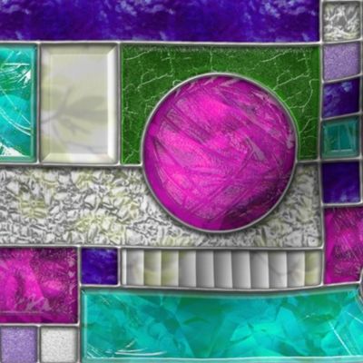 Stained Glass Window Color Blocking  ~ Pink Purple Teal