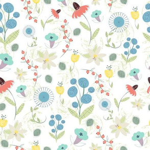 Wildflowers / folk floral / Scandi / white