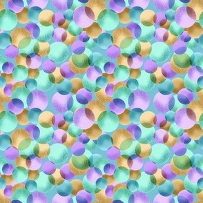 Bubbles in Lavender, Mint Green, Gold on Teal // 8x8