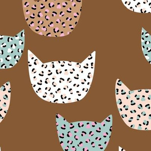 Wild cats leopard print kawaii design animal print panther trend terra cotta blue pink girls LARGE