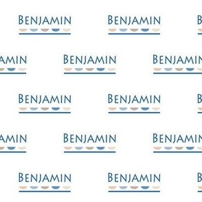 BENJAMIN name fabric blue beige boy fabric // personalized name fabric
