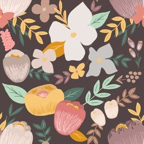 Golden Hour Fall Florals on Charcoal 