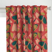 Modern, Moths, Scandi on red fabric