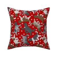 Trotting Schapendoes and paw prints - red
