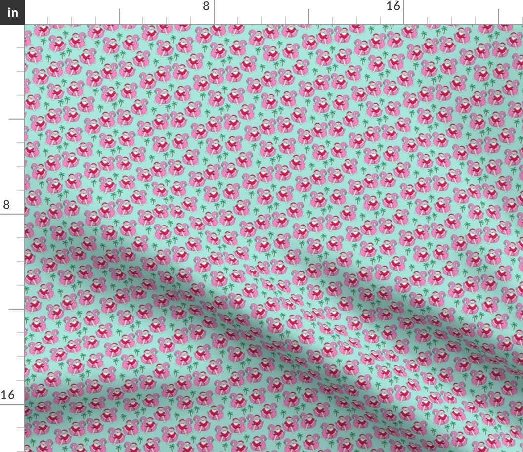 TINY christmas in florida - santa flamingo, cute christmas, florida christmas, santa claus tropical fabric, flamingo float fabric, christmas -  mint