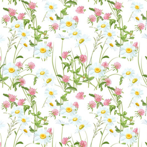Bouquet floral flower toss daisies pink yellow floral fabric