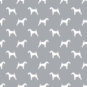 SMALL - airedale silhouette fabric, airedale terrier dog fabric, dog silhouette fabric -  grey