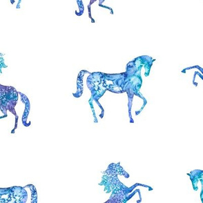 Blue Horses on White Background