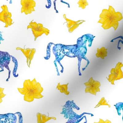 Horse pattern with yellow lily flowers