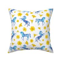 Horse pattern with yellow lily flowers