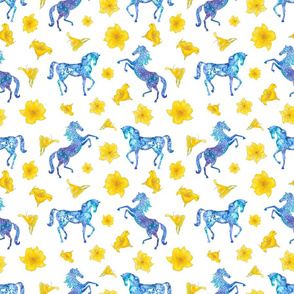 Horse pattern with yellow lily flowers