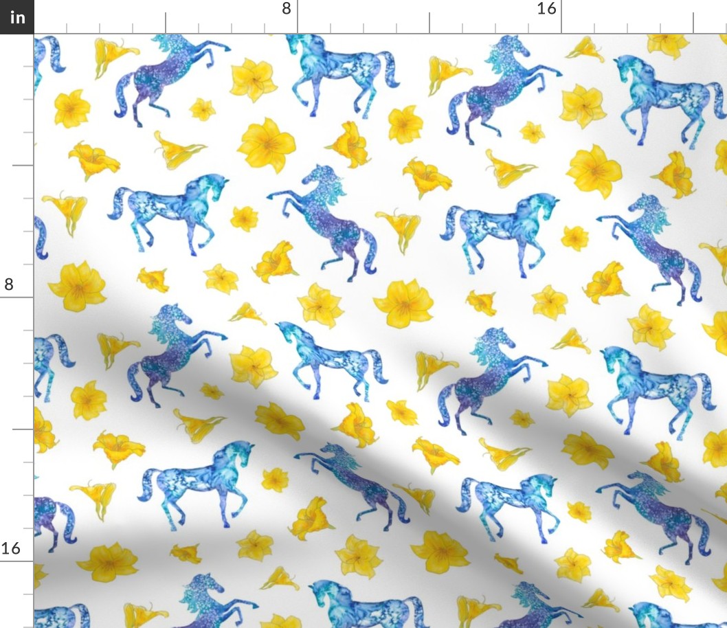 Horse pattern with yellow lily flowers