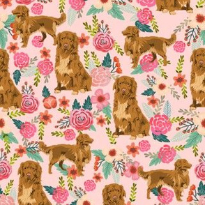nova scotia floral dog fabric - duck tolling retriever dog fabric - dog florals fabric - pink