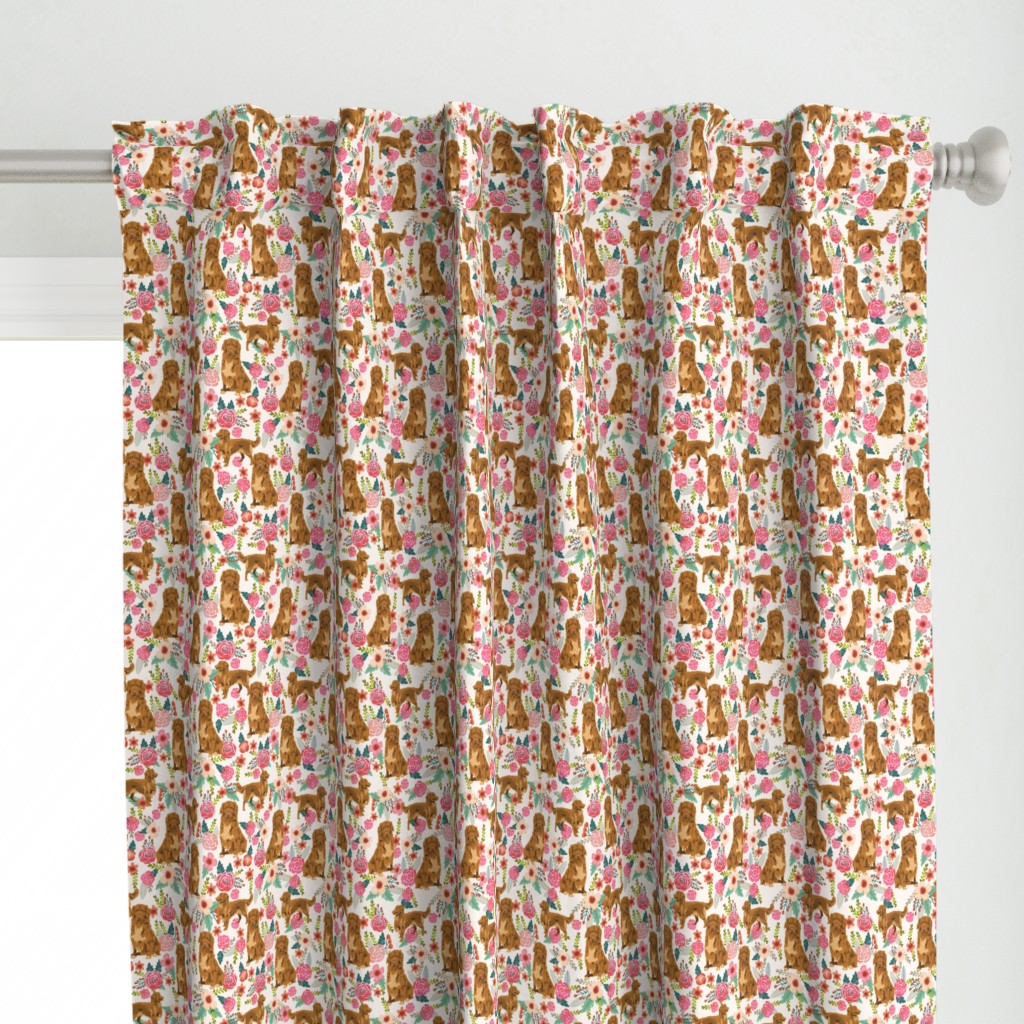 nova scotia floral dog fabric - duck tolling retriever dog fabric - dog florals fabric - cream