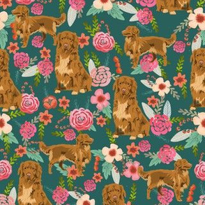 nova scotia floral dog fabric - duck tolling retriever dog fabric - dog florals fabric - green