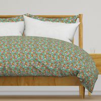 nova scotia floral dog fabric - duck tolling retriever dog fabric - dog florals fabric - turquoise