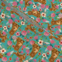 nova scotia floral dog fabric - duck tolling retriever dog fabric - dog florals fabric - turquoise