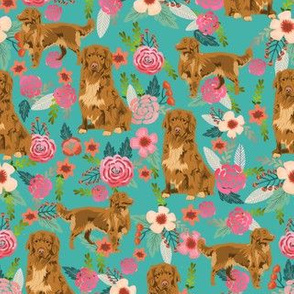 nova scotia floral dog fabric - duck tolling retriever dog fabric - dog florals fabric - turquoise