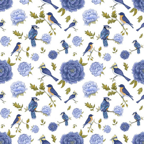 Peonies and Lots of Birds Victorian Style Vintage Design