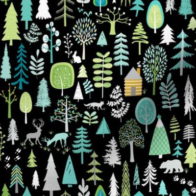 Cabin in the Woods (black) Trees Woodland Forest, MEDIUM scale