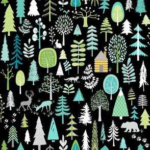 Cabin in the Woods (black) Trees Woodland Forest, MEDIUM scale