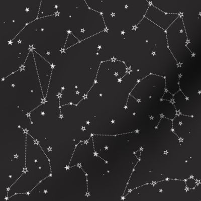 small - stars in the zodiac constellations in white on charcoal