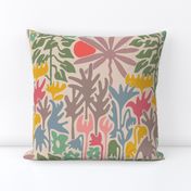 Eden Floral Botanical Tropical Abstract Garden with Retro Palm Trees Flowers Sun - SMALL Scale REPEAT Pink Orange Blue Green Gray - UnBlink Studio Jackie Tahara