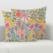 Eden Floral Botanical Tropical Abstract Garden with Retro Palm Trees Flowers Sun - SMALL Scale REPEAT Pink Orange Blue Green Gray - UnBlink Studio Jackie Tahara
