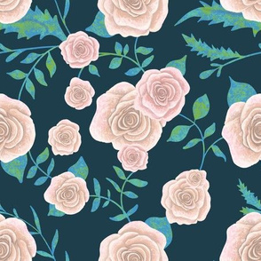 Blush Pink peonies - dark teal theme