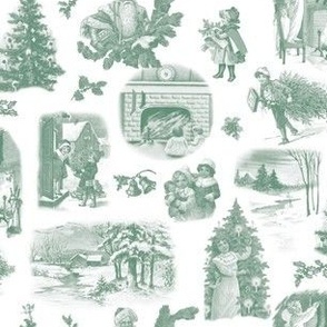 Vintage Christmas Toile Green