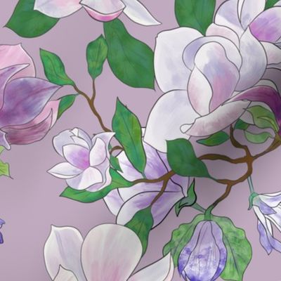 White Magnolias with Dusty Violet Background
