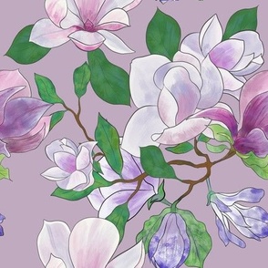 White Magnolias with Dusty Violet Background