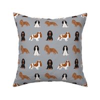 cavalier king charles spaniel dog fabric - mixed dog coats fabric, dog breeds fabric - grey