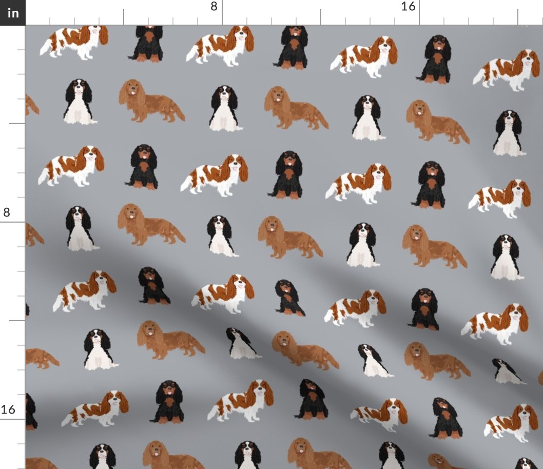 cavalier king charles spaniel dog fabric - mixed dog coats fabric, dog breeds fabric - grey