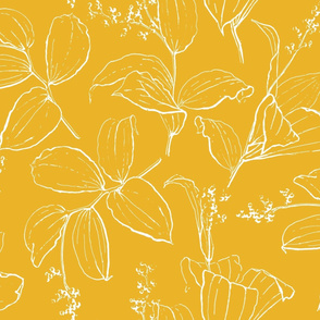 Farmhouse Floral in white on Mustard yellow - large scale