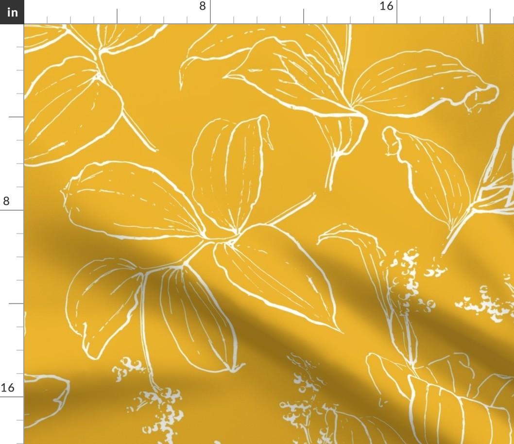 Farmhouse Floral in white on Mustard yellow - large scale