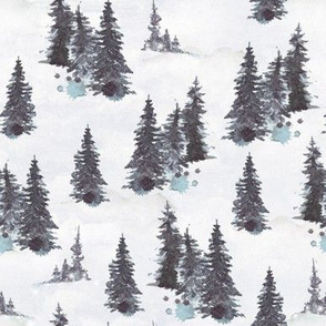 7" Winter Woodland Trees - Watercolor Landscape,dark