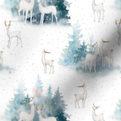 7" snowy winter woodland with forest animals 