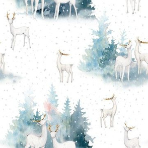 7" snowy winter woodland with forest animals 