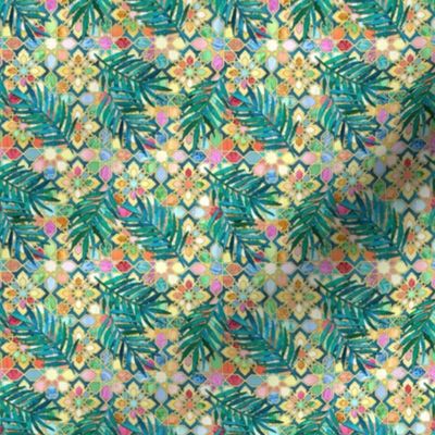 Gilded Moroccan Mosaic Tiles with Palm Leaves - tiny version