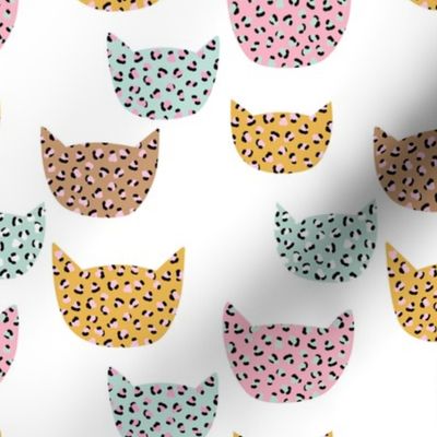 Wild cats leopard print kawaii design animal print panther trend pink mint ochre yellow on white