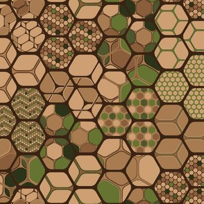 Camouflage hexagon trio, horizontal espresso medium